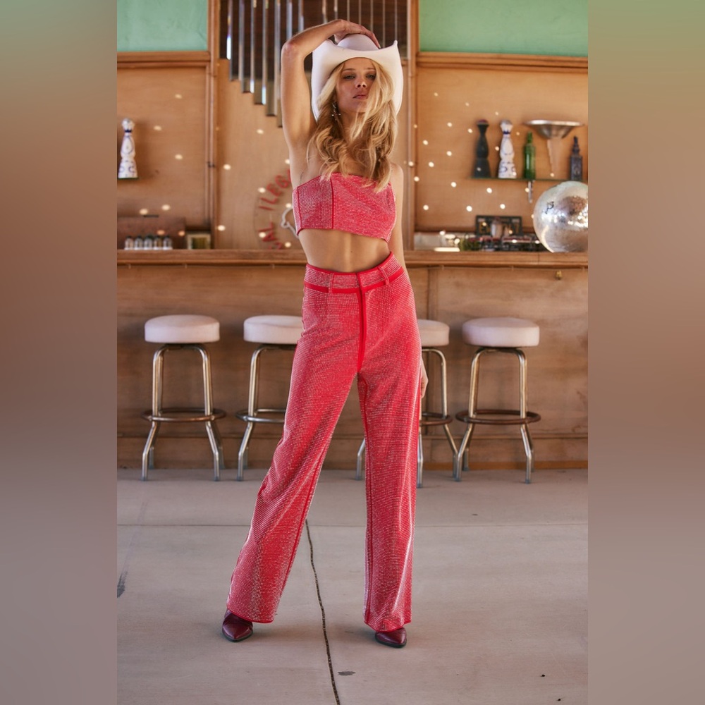 12th Tribe Ace Red Rhinestone Top & Pants Set - Picture 5 of 8
